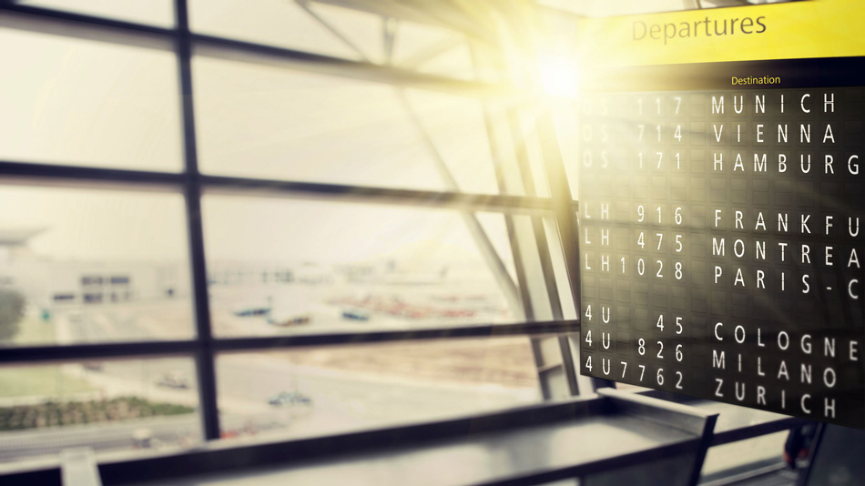 Display board with departures at the airport