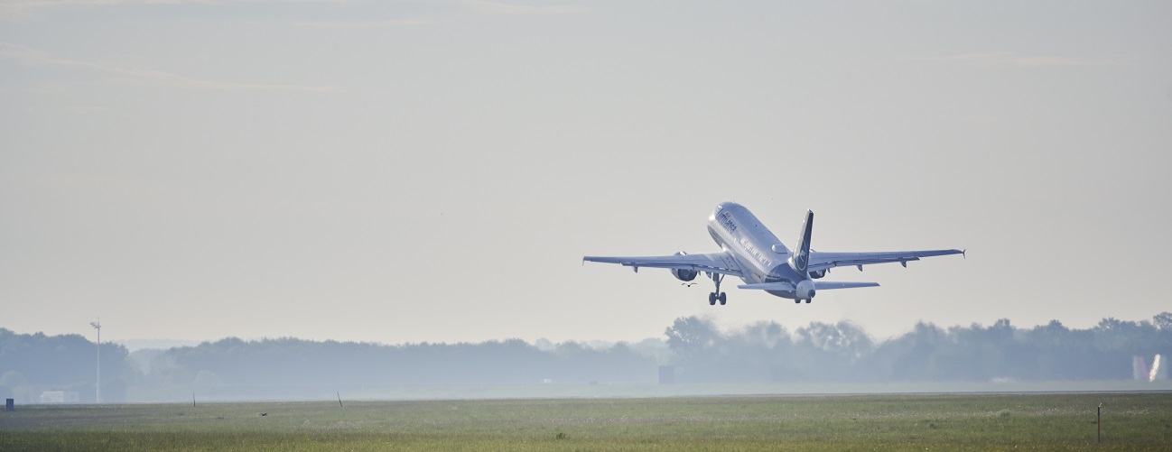 Takeoff of an airplane.