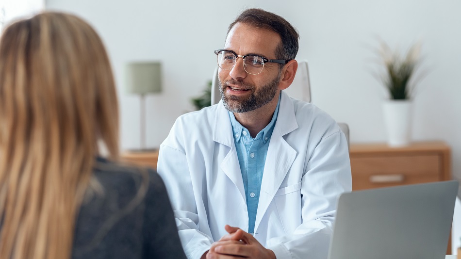 A person is examined by an ophthalmologist.